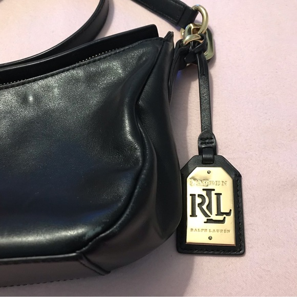 Lauren by Ralph Lauren Black Leather Crossbody Bag Gold Hardware - Picture 3 of 12
